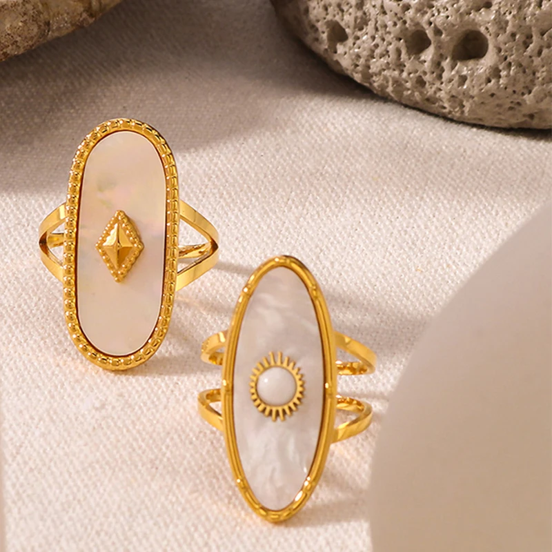Loe | Открытое кольцо с белым жемчугом для женщин. Золотой документ. Преувеличенные