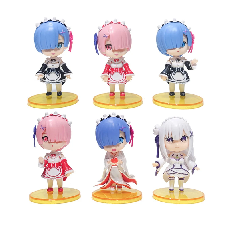 6pcs/set Re:Life In A Different World From Zero Figurine Anime Ram Figures Rem Emilia Action PVC Model Figure Toys