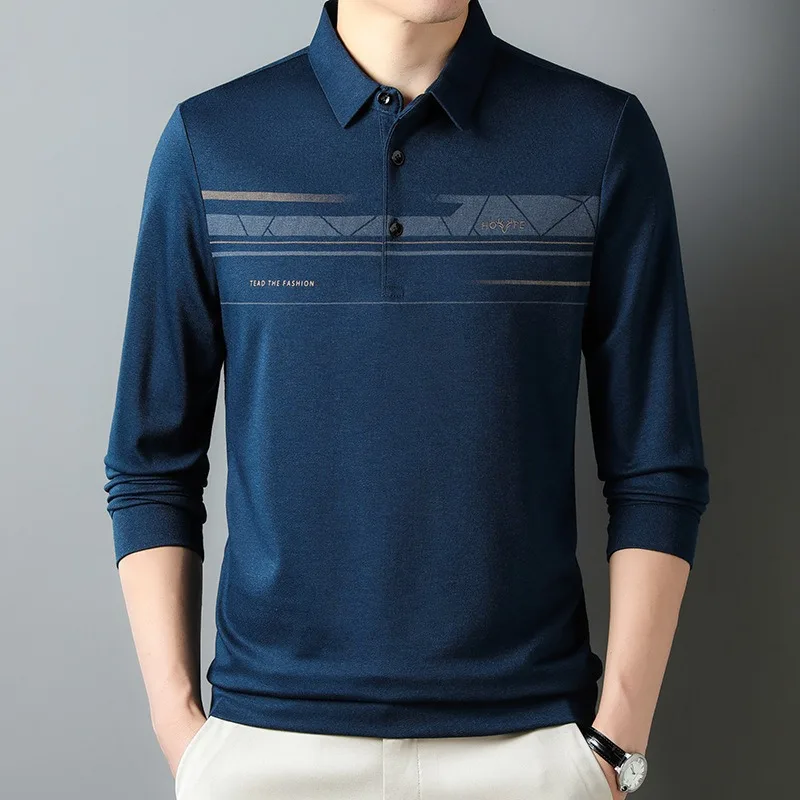 

2023 Autumn and Winter New Men's Polo Neck Long Sleeve T-shirt Loose Versatile Pullover Top Men's Casual Polo Shirt