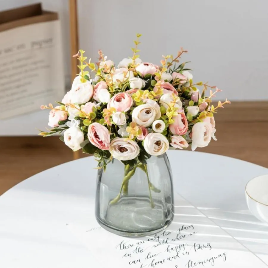 

Artificial Flowers Tea Buds Rose Bridal Bouquet New Year's Christmas Decoration for Home Wedding Scrapbooking Craft Silk Flowers
