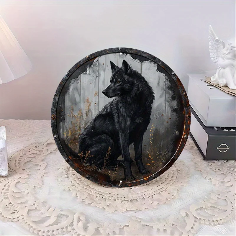 Круглый алюминиевый металлический знак с изображением Черного Волка Hd