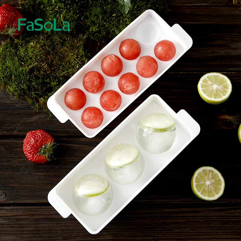 

FaSoLa BPA-Free Stocked PP Ice Cube Trays Round Ice Ball Mold Spheres Ice Maker for Freezer with Lid 3 and 10 Round White