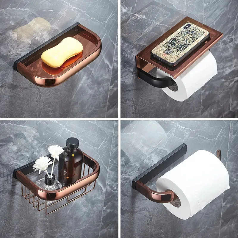 Вешалка для полотенец из розового золота и черного цвета полка ванной комнаты