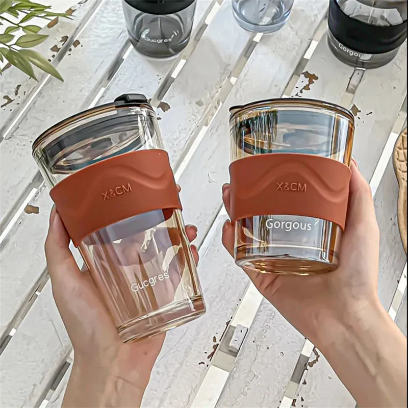 

350ml 450ml Creative Glass Coffee Straw Cup With Lid Heat-Resistant Water Bottle Beer Tea Drinkware Couple Coffee Mug With Straw