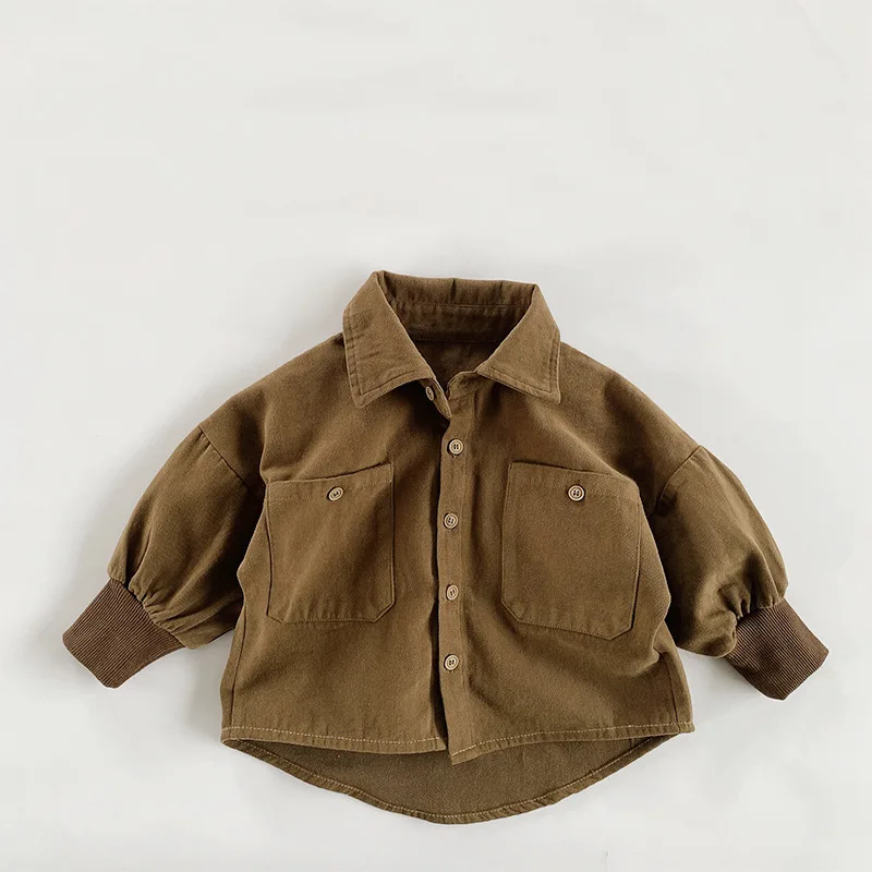 

Korean style Kids outerwears Boys solid color corduroy Single breasted coats spring sutumn Girls long sleeve jackets