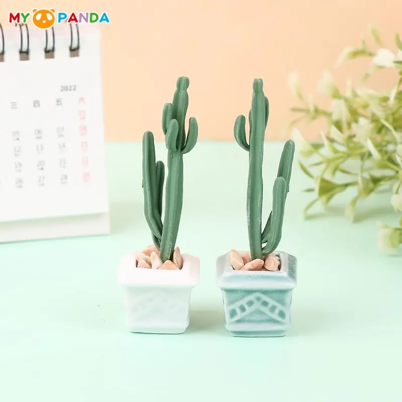 

1:12 DollHouse Miniature Cactus Potted Ceramic Flowerpot Simulation Model DIY Dollhouse Garden Balcony Scene Potted Plants Decor