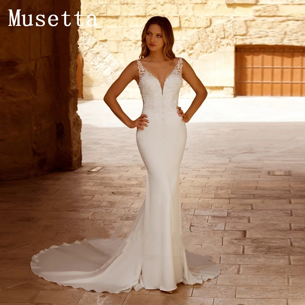 

Sexy Sleeveless Mermaid Wedding Dresses Lace Appliques Beading Backless Bridal Gowns Court Train 2022 Custom Made