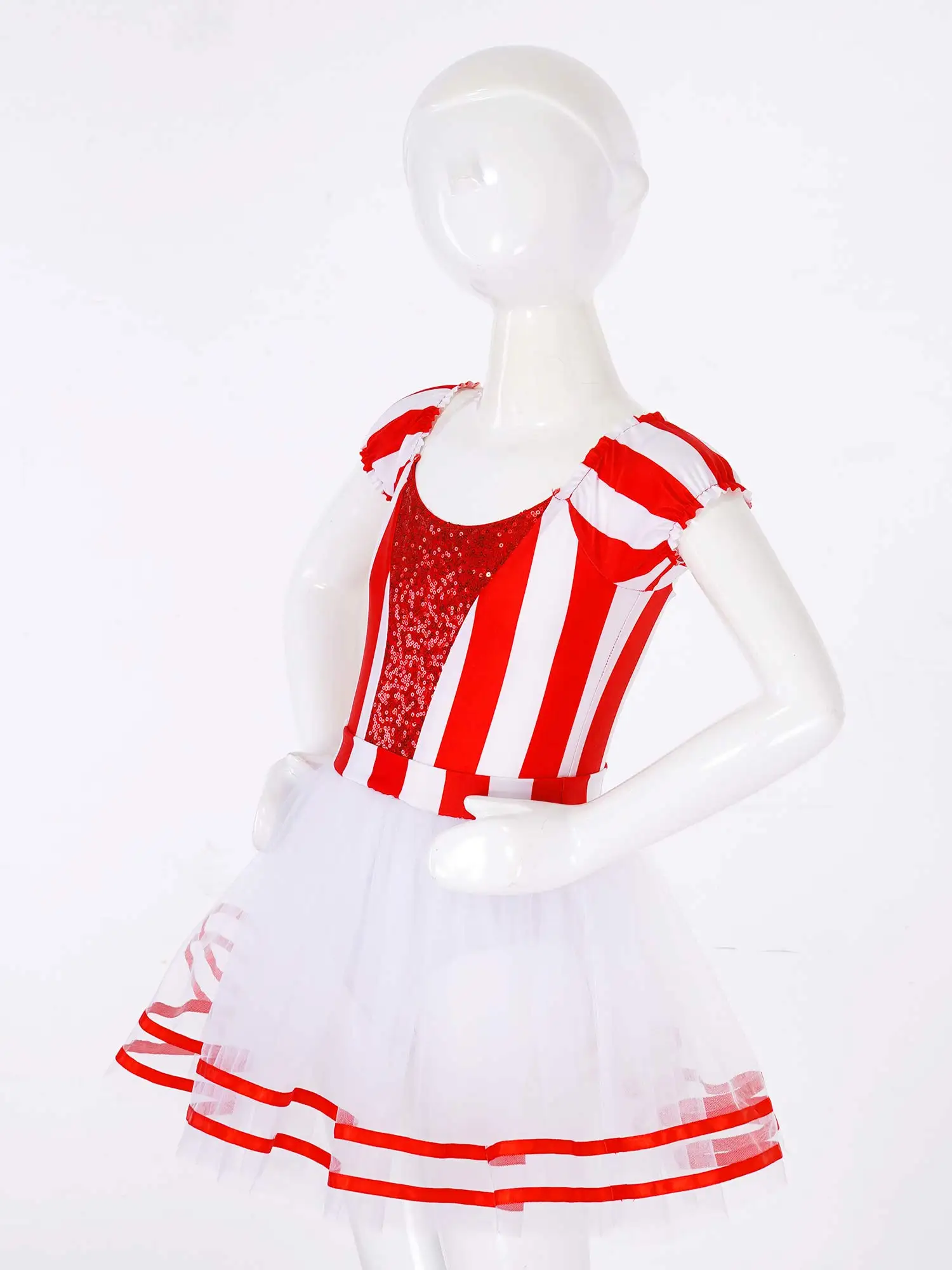 Child Girls Sequins Striped Ballet Tutu Leotard Dress Dancewear Carnival Festival Santa Cosplay CostumeKids Elf Christmas Dress
