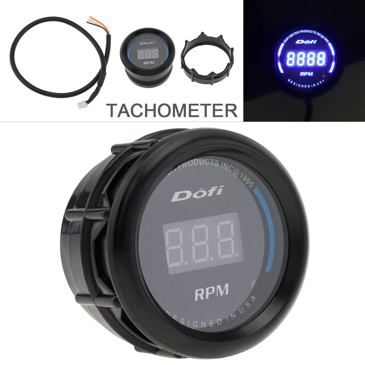 

2 Inch 52mm Digital LED Display Tachometer Tach Gauge Blue Led Gauge Car Meter