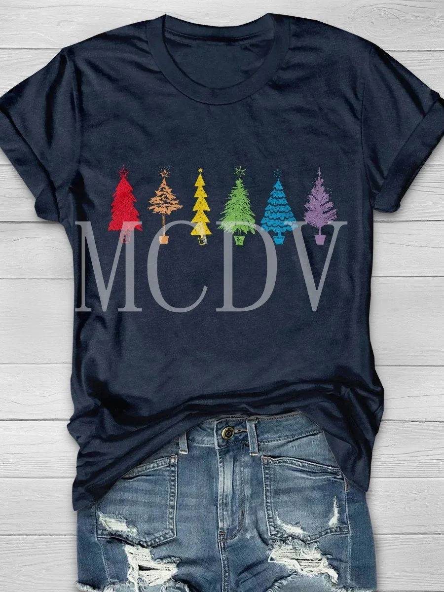 

2023 Summer Men's Printed Casual Crew Neck Short Sleeve T-Shirt Christmas Tree LGBT Casual 3D Printed T Shirt