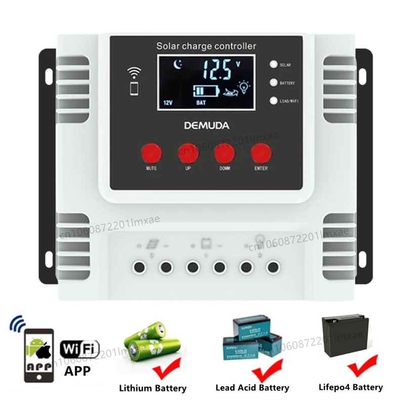 40A 50A 60Amp Solar Charge Controller WIFI APP Monitor PWM Regulator For 12V 24V 48V Lifepo4 Lithium Lead Acid Battery Charging