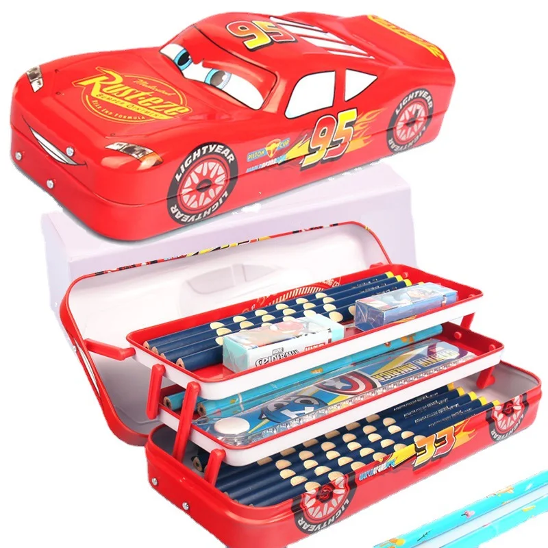 Disney Mcqueen Three-layer Pencil Case  Large Capacity Cartoon Car Stereo Pencil Case, Learning Gift Multi-function Stationery images - 6