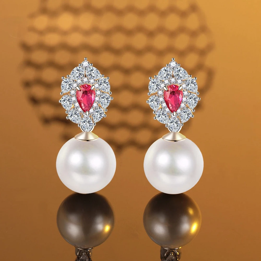 Vinregem элегантные серьги-подвески из драгоценных камней с жемчугом и Рубином