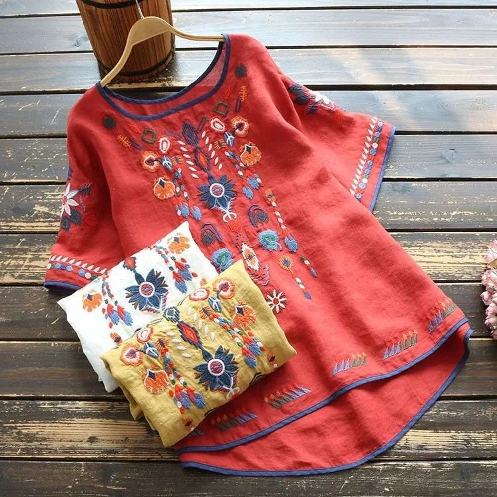 

Ladies Embroidered Cotton Shirts Summer Spring Shirts Women's New Collection