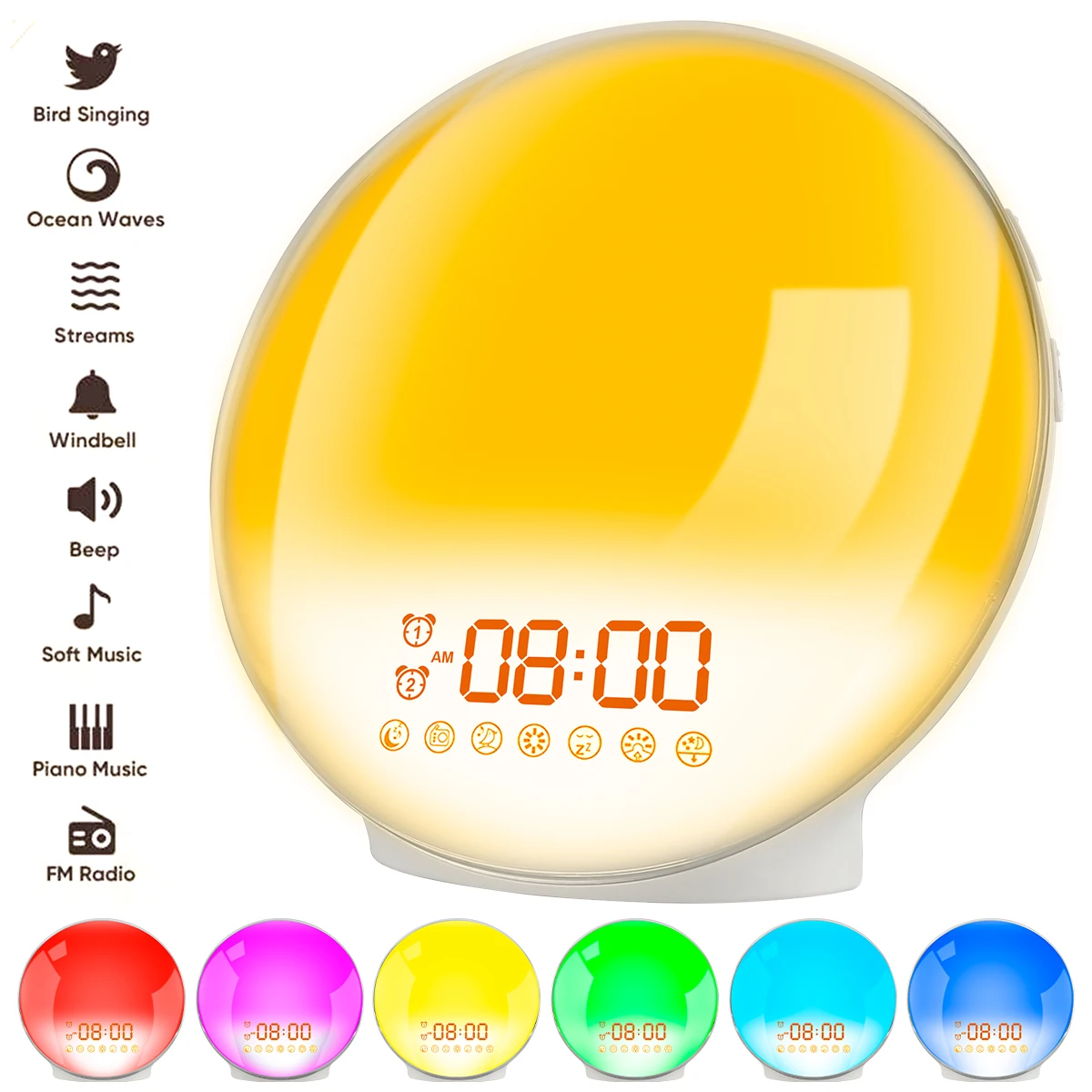 

WiFi Smart Wake Up Light Workday Alarm Clock with 7 Colors Sunrise/Sunset Smart Life Tuya APP Works with Alexa Google Home