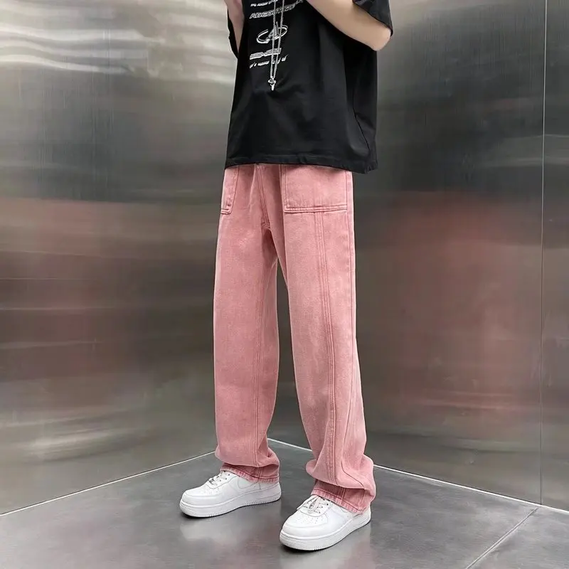 Pink Jeans Women Fashion Hip Hop High Street StreetStraight Denim Male Cargo Pants Sweatpants Baggy Wide Leg Casual Trousers