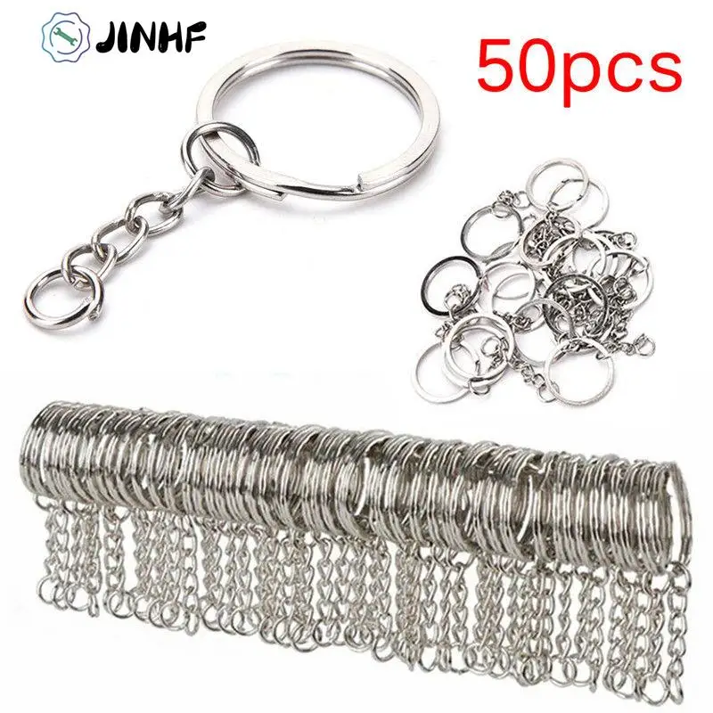 50PC Metal keychain Rhodium Plated Alloy Key Chains Simple Key Ring 25mm