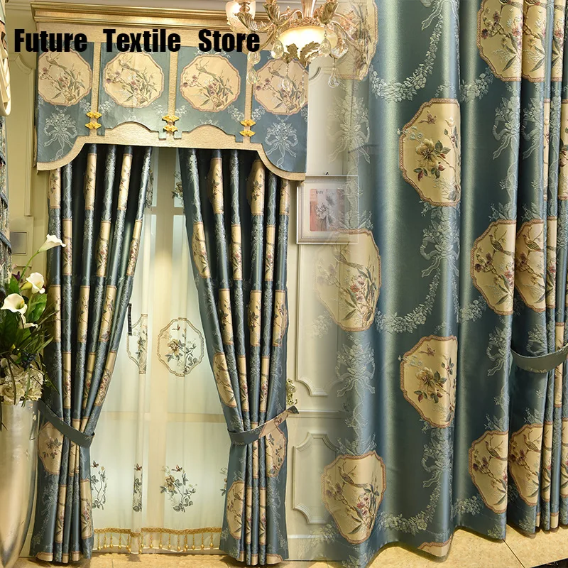 

New Chinese European High-precision Imitation LusterEmbossed Jacquard Curtains for Bedroom Study Finished Curtains Customization