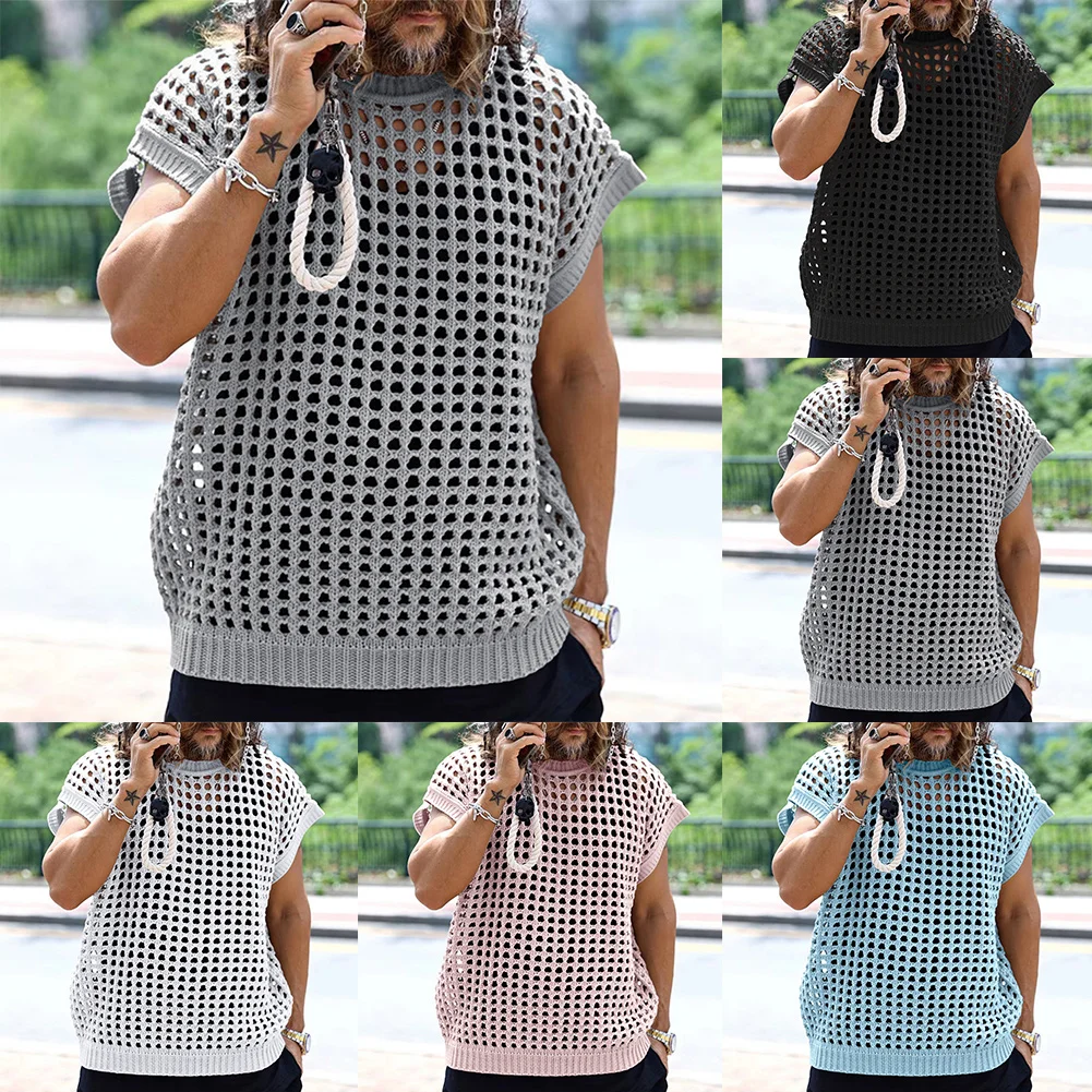 

Summer Mens Sleeveless Mesh Tank Vest Tops Round Neck Shirts Solid Casual Sports Bodybuilding Fitness Gym Tee T-Shirt Vests