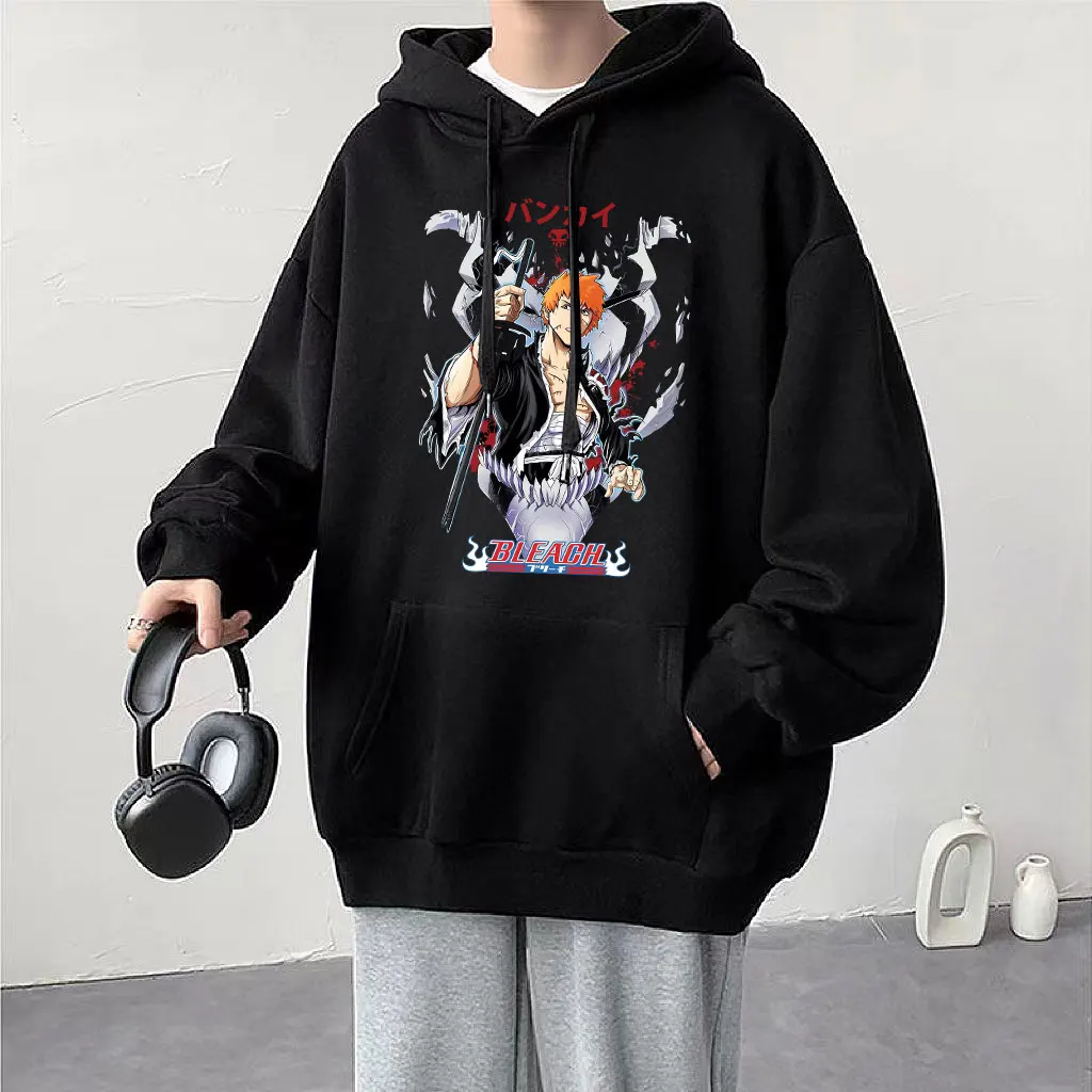 

Anime Bleach Kurosaki Ichigo Hoodie Harajuku Graphic Hoody Sweatshirt Harajuku Manga Men's Tracksuit Fleece Oversized Streetwear