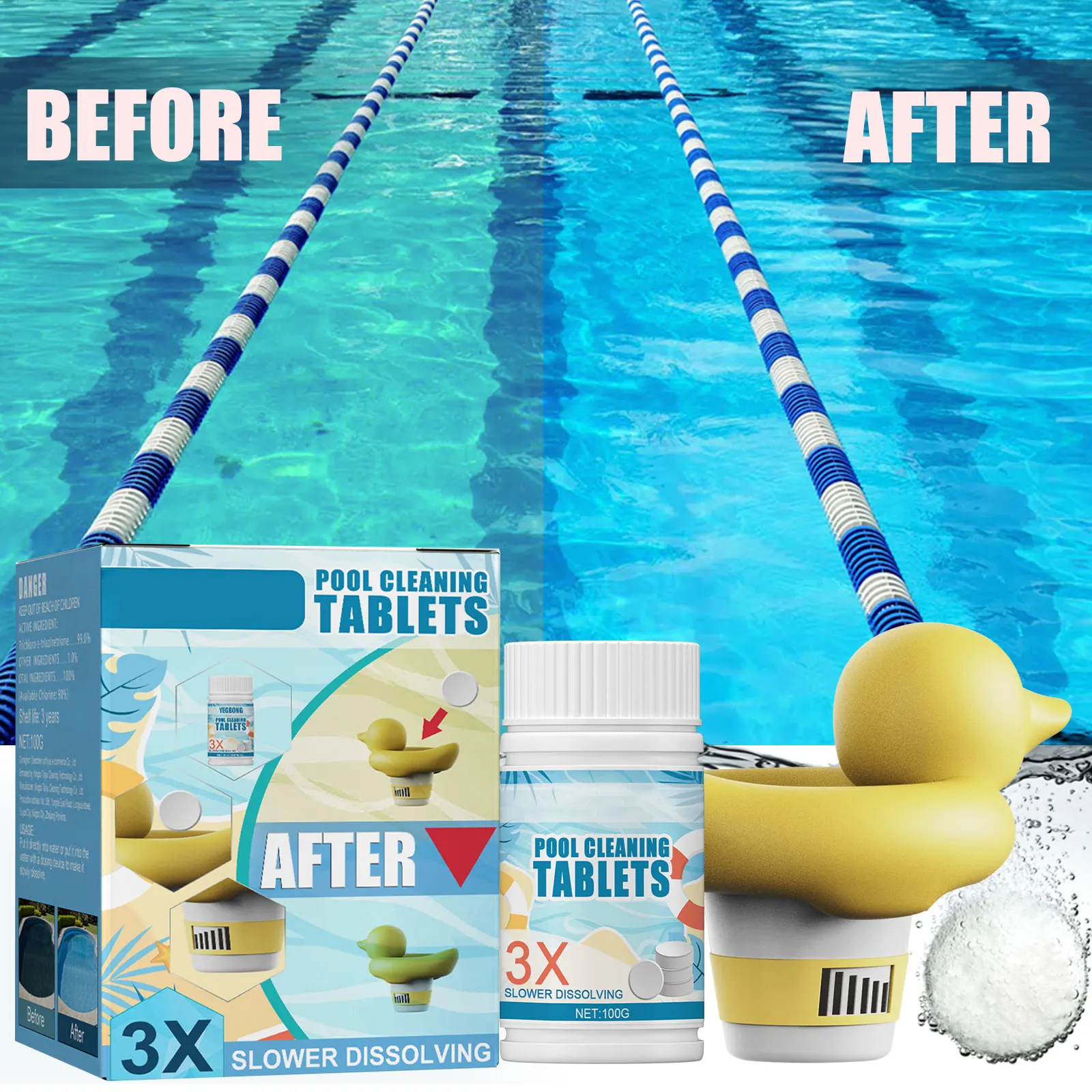 

100g Effervescent Tablets Applicator Disinfection Pills Chlorine Tablets Instant Effervescent Swimming Pool Cleaner Tablets Pill