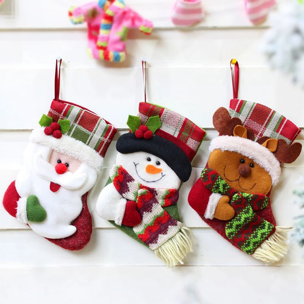 

Милые рождественские чулки, украшение для рождественской елки, Подарочный пакет для конфет, снеговик, Санта-Клаус, лось, медведь, рождественские носки с принтом, Новогодний подарок