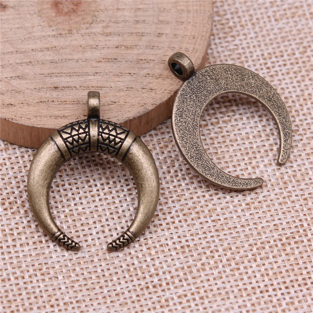 5Pcs 34x27mm Antique Silver bronze Color Horns Charm Crescent Moon Charms Pendant Jewelry Making DIY Jewelry for Accessories
