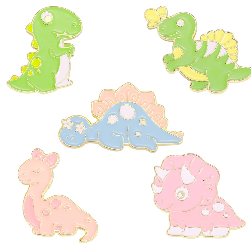 

5 Style Dinosaur Enamel Pins Anime Cartoon Tyrannosaurus Rex On Clothes Backpacks Brooches Gift For Children Birthday Jewelry