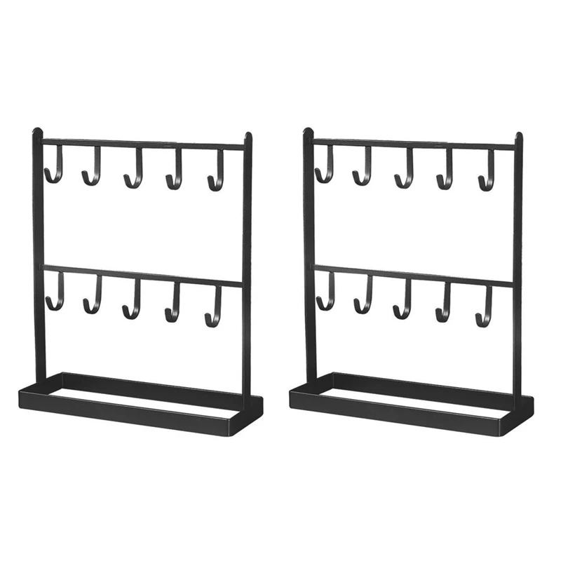 

2X Tabletop Iron Jewelry Jewelry Earring Hanger Necklace Ring Earring Earring Shelf Display Shelf Porch Key Rack Black
