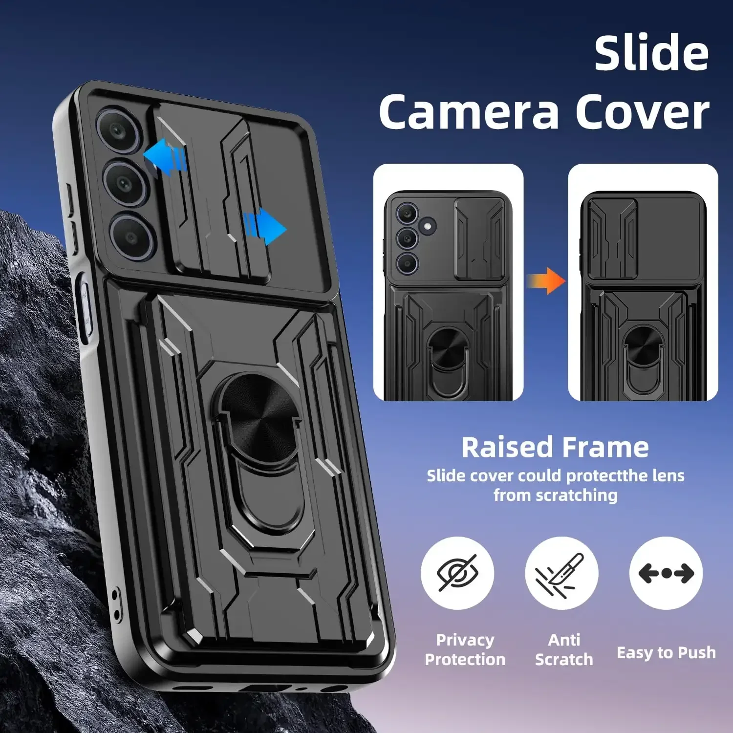 Фото Чехол для Samsung Galaxy S25 Edge S24 S23 S22 Ultra Plus S20 FE A56 A36 A55 A35 4G 5G Slide Camera Card Holder 360 °   Крышка кольца №5