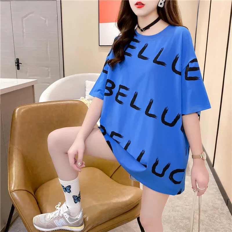 

Женская футболка с коротким рукавом и принтом, свободная футболка в Корейском стиле, Новинка лета 2022