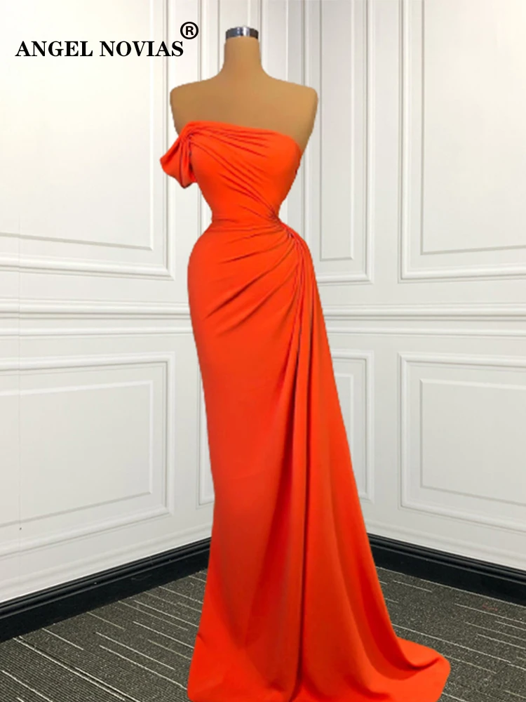 

Long Orange Satin One Shoulder Evening Dress 2022 Abendkleider Formal Dress Women Elegant Prom Party Dress vestido de noche