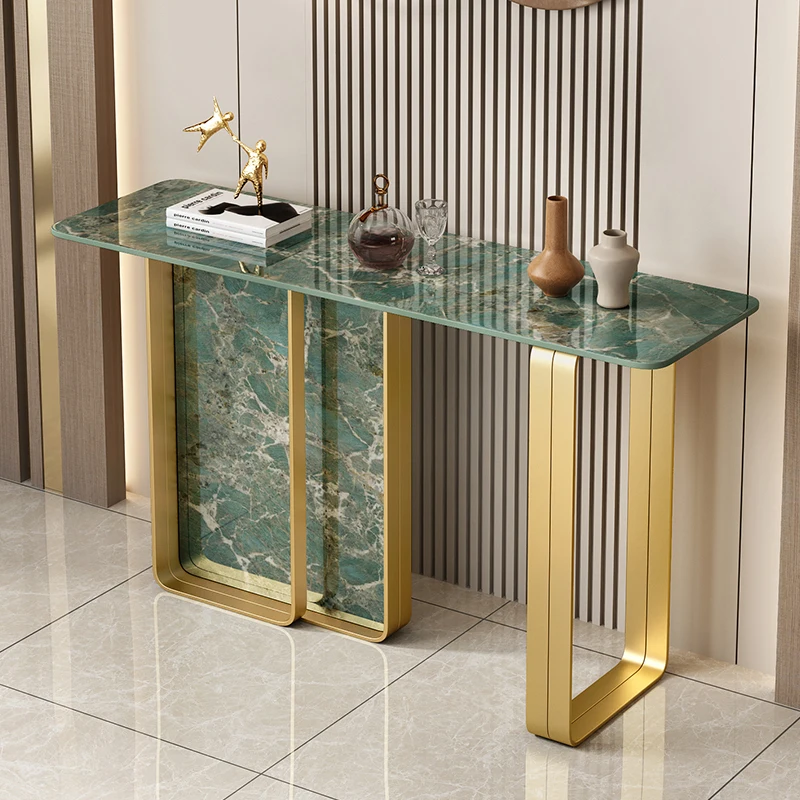 

100cm Creative Living Room Entrance Slate Console Table Simple Fashion Long Table Stable Metal Side Table Home Furniture Green