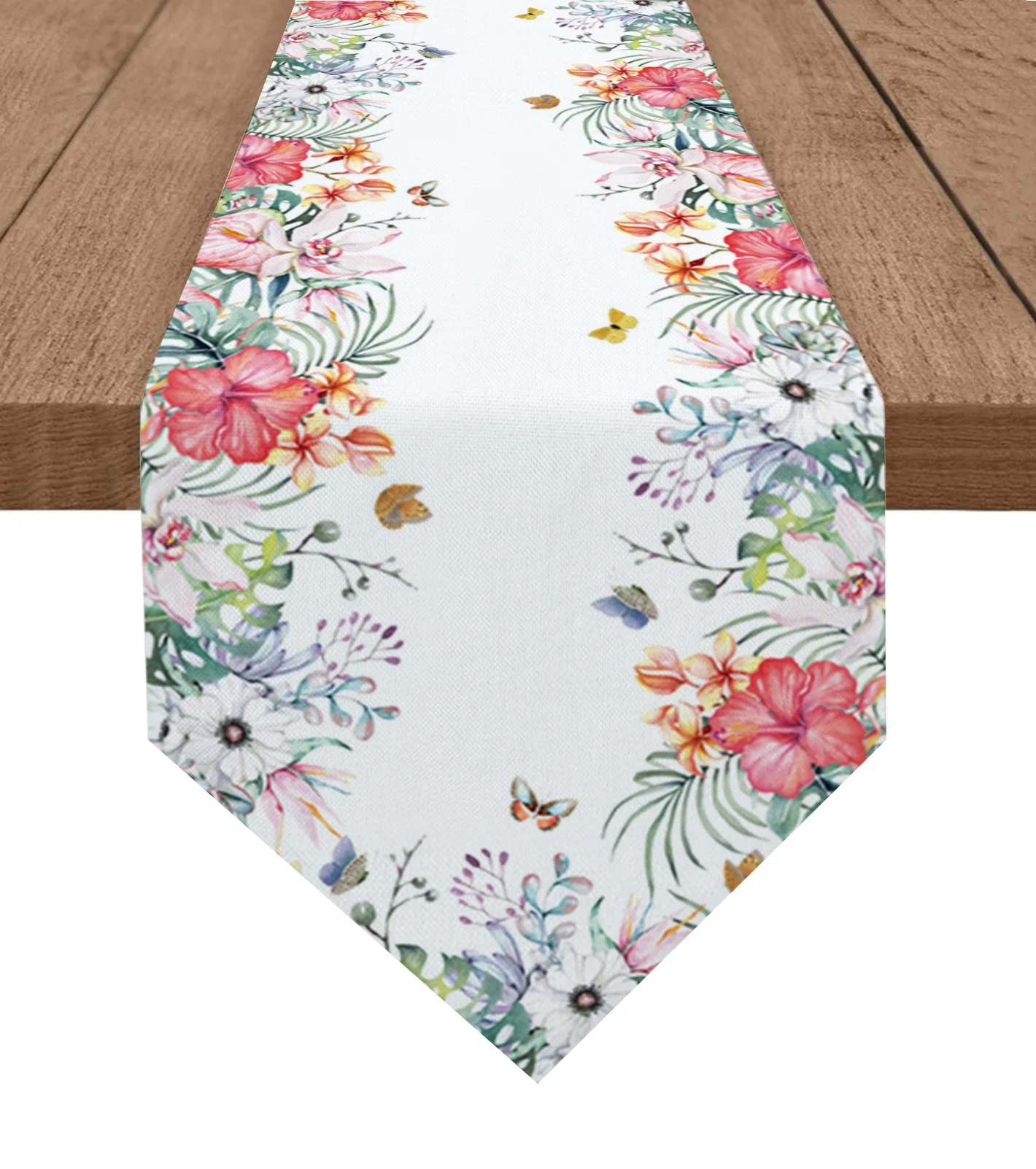 

Tropical Plants Flowers Butterfly Table Runner Wedding Holiday Party Decor Tablecloth Summer Kitchen Dining Table Runner