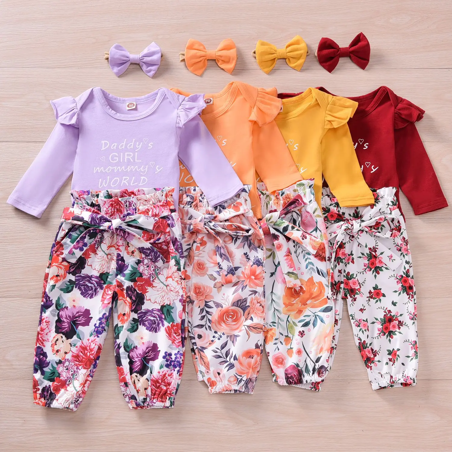 

Mosengkw 2022 New Printed Short Long Sleeve Girl Baby Romper Set with Headband Summer Colorful Design Newborn Clothing Set