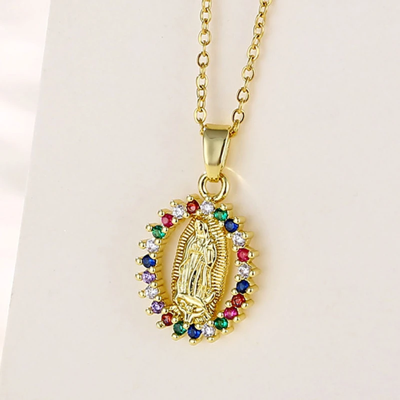 Fashion Vintage Virgin Mary Necklace Men Ladies Lucky Virgin Mary Oval Simple Clavicle Pendant Religious Gift