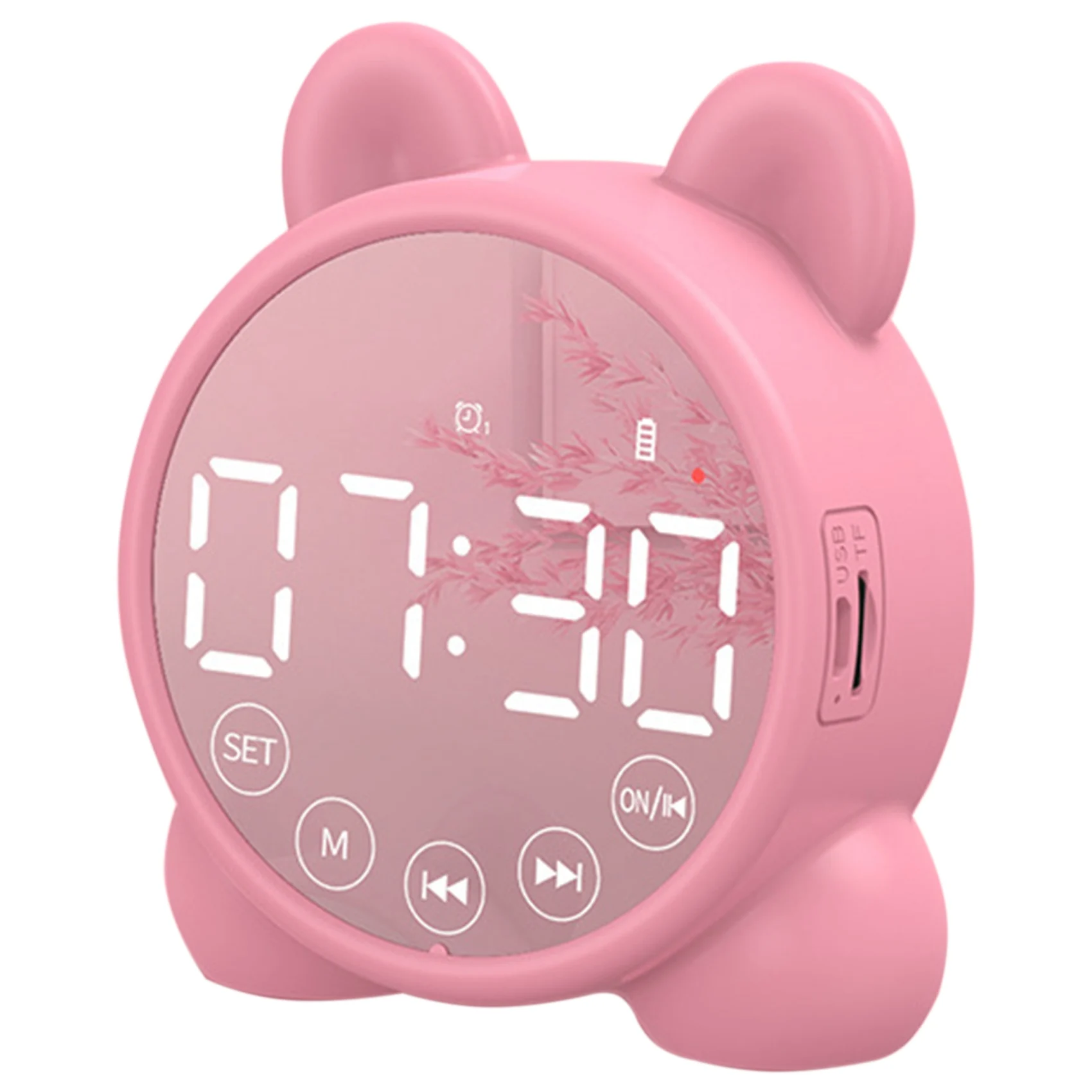 Bluetooth Speaker Bedside Alarm Clock,mirror Digital Timer,kids Sleep Trainer Pink