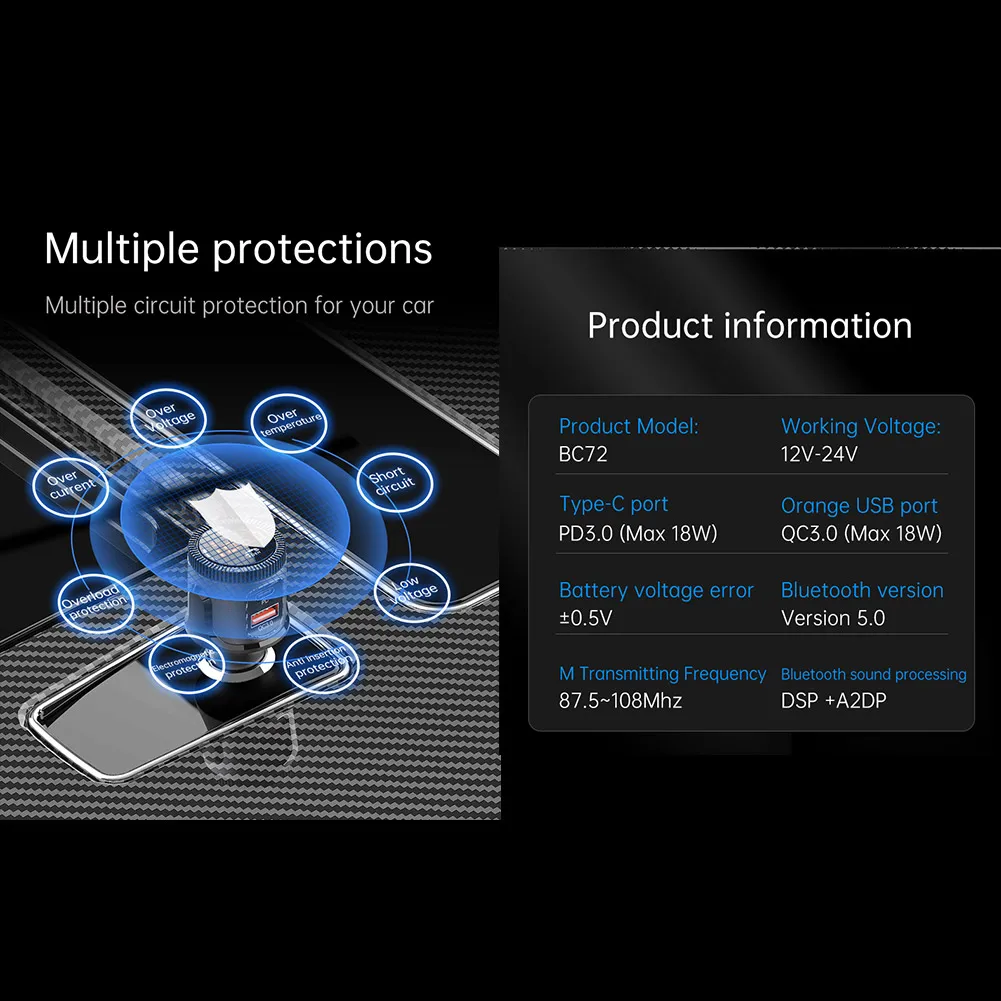 

Автомобильное зарядное устройство Incar, FM-передатчик, Bluetooth-совместимый автомобильный MP3-плеер с Bluetooth