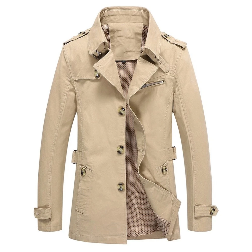 

Men Cotton Coat Lightweight Slim Spring Autumn Smart Casual Business Trench Coat Single Breasted Thin Turn-down Collar Jacket