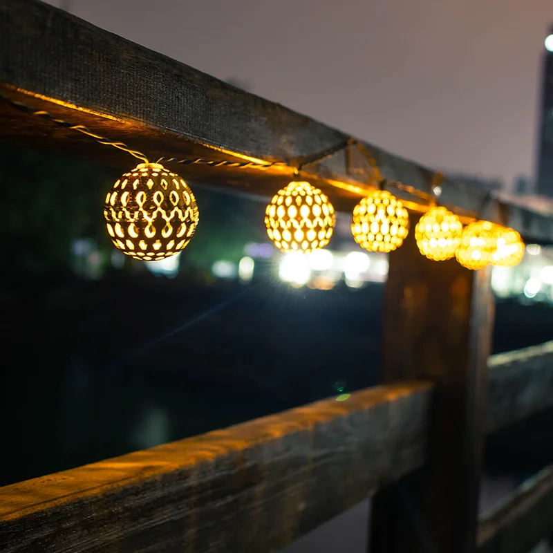 

Led string lights solar Moroccan ball lamp iron hollow ball color string lights outdoor courtyard lamp led light battery