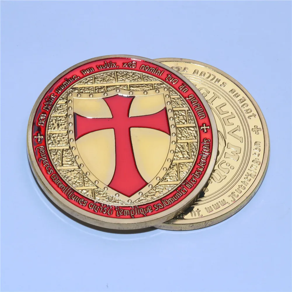Golden Red The Knights Of The Temple Of France Commemorative Coin Golden Plated Physical Casascius Bit Money Coin Collection