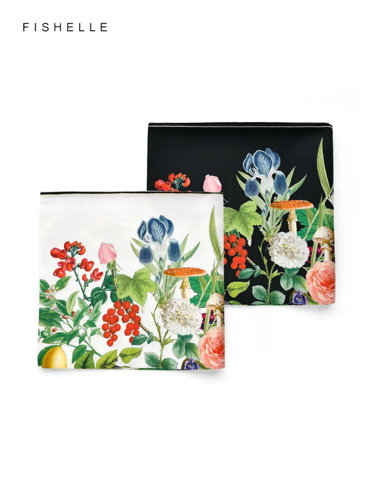 Женский саржевый шарф с принтом из натурального шелка, квадратная шаль-Бандана из черного и белого цветов, роскошный подарок для женщин