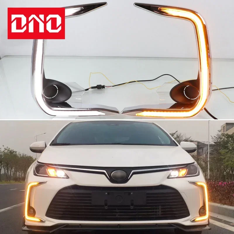 Фото Автомобильные светодиодные DRL 12 В дневные фонари для Toyota Corolla 2019 2020 желтый указатель поворота дневные ходовые фары авто дальние фары противотуманные фары №1
