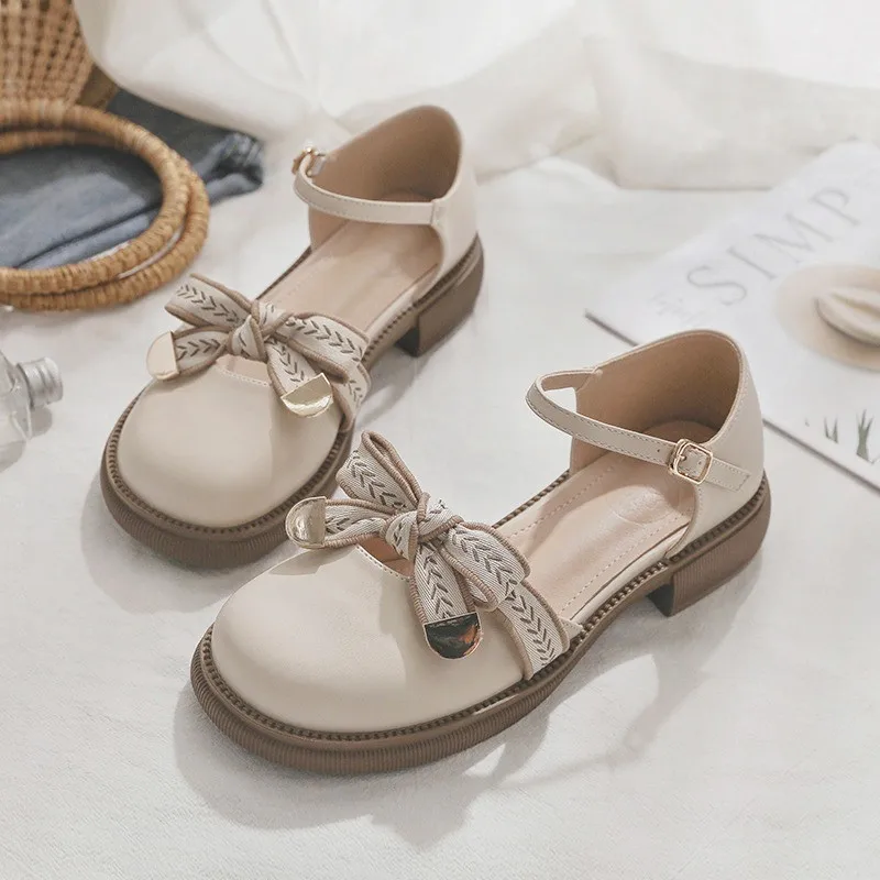 

Baotou Sandals Women's Spring/Summer New Soft Leather Thick Heels Solid Simple Single Shoes Versatile Mary Jane Shoes