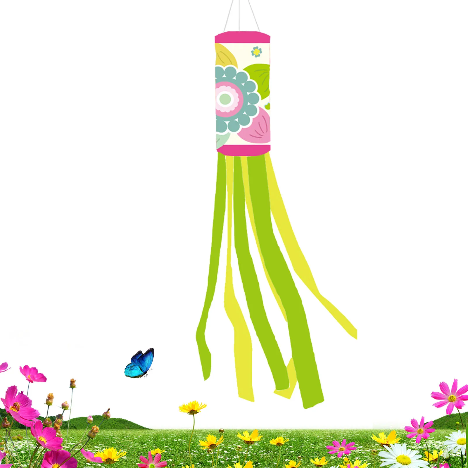 

Floral Windsock Dragoy & Butterfly Spring Wind Socks Cute Garden Decorations Outdoor Durable Hangings Ornament Garden