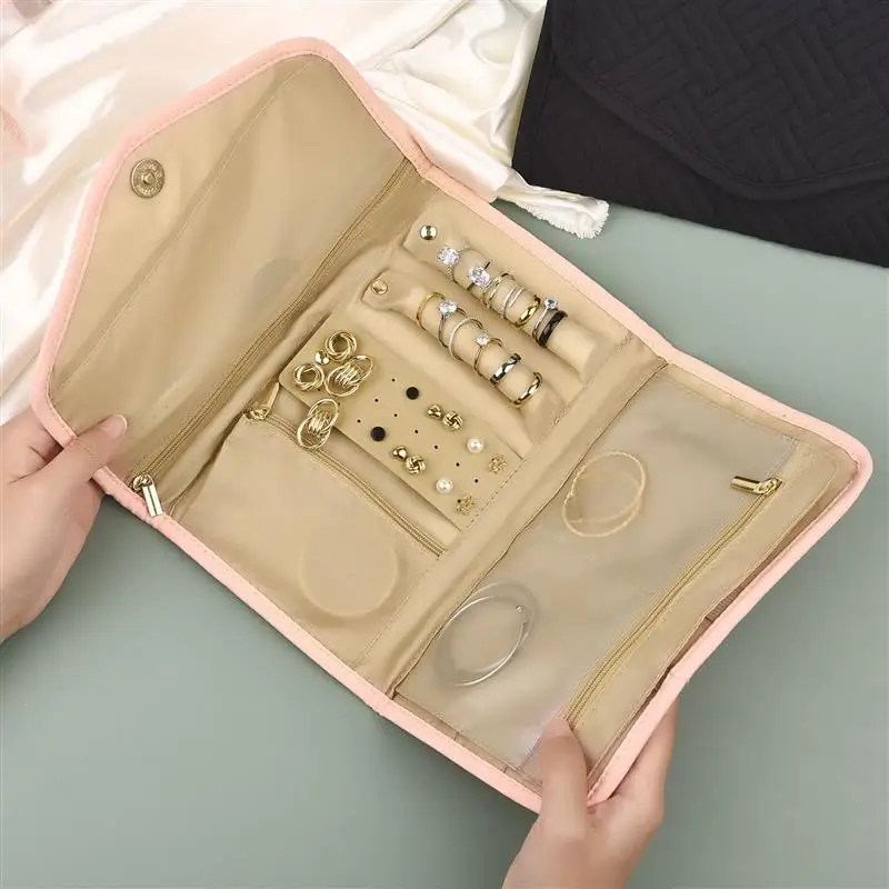 

Roll Foldable Jewelry Bag Case Travel Jewelry Organizer Portable For Journey Earrings Rings Necklaces Jewelry Storage Bag