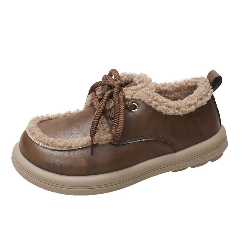 Зимние меховые лоферы из искусственной кожи повседневная обувь для женщин