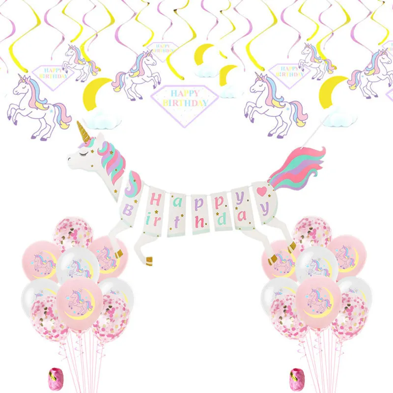 

Hot Sale Unicorn Balloon Arch Set Party Supplies Unicorn Birthday Decoration Girl Pull Flag Ballons Decoration Birthday Girl