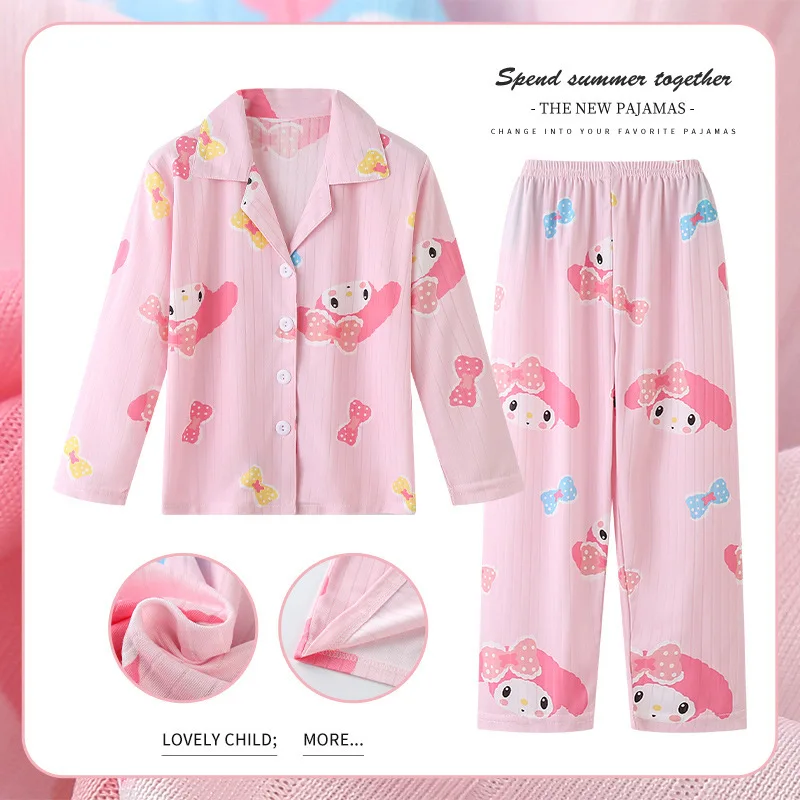 

Children Pajamas 2023 New Sanrioed Girls Boys Sleepwear Kawaii Melody Cartoon Pajama Sets Cotton Kids Nightwear Home Clothing