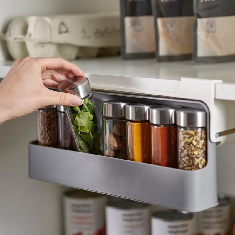 

Kitchen Self-adhesive Spice Organizer Rack Seasoning Bottle Storage Rack Under Desk Drawer Hidden Kitchen Supplies Storage